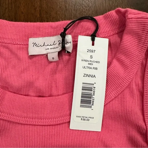 New! Michael Stars Wren Ruched Midi Dress Ribbed Knit Bodycon Womens Size Small - Picture 4 of 7